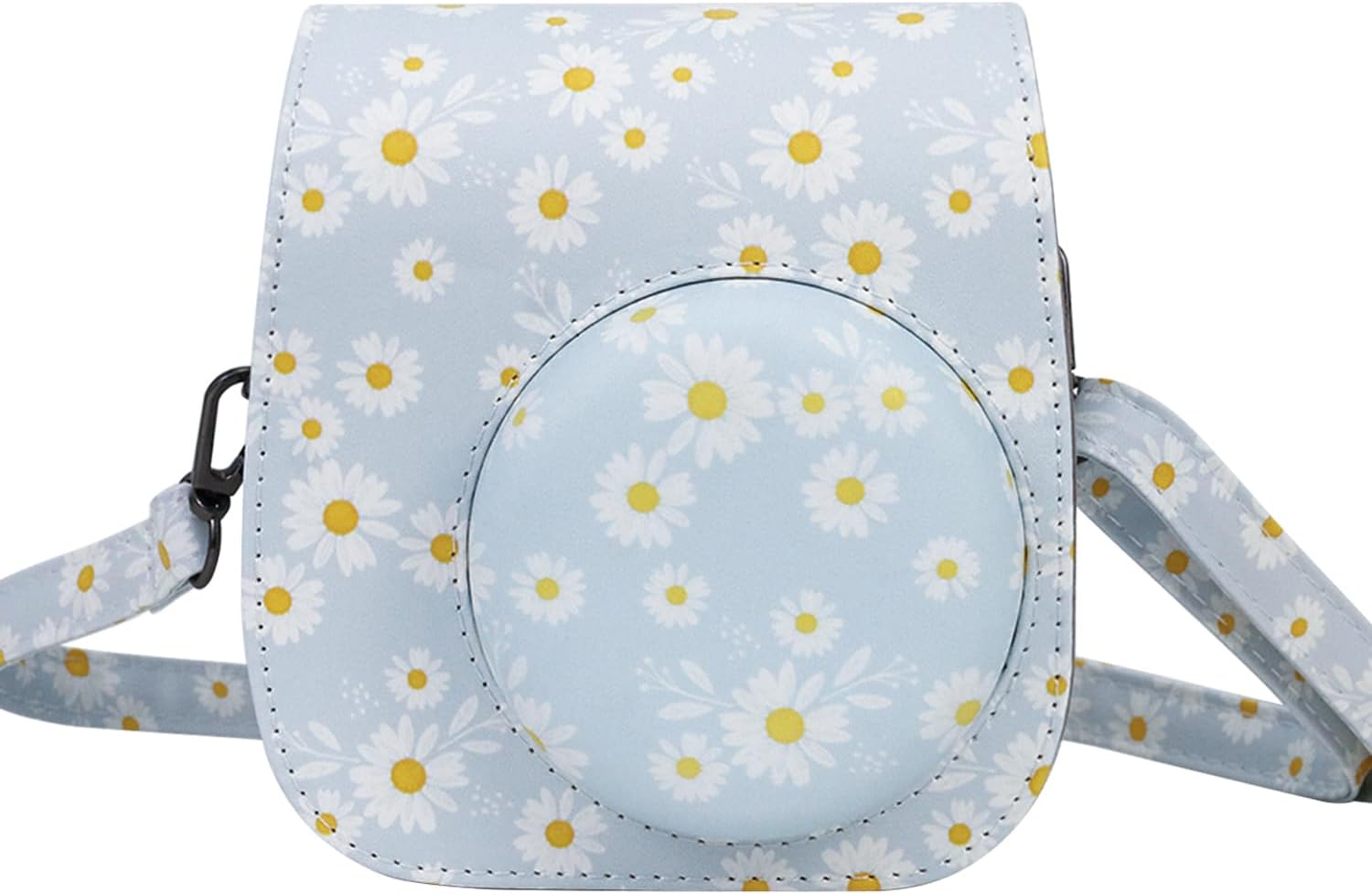Protective Case Compatible with Fujifilm Instax Mini 12 11 9 8 8+ Instant Camera, PU Leather Camera Case with Pocket and Adjustable Shoulder Strap (Blue Daisy)