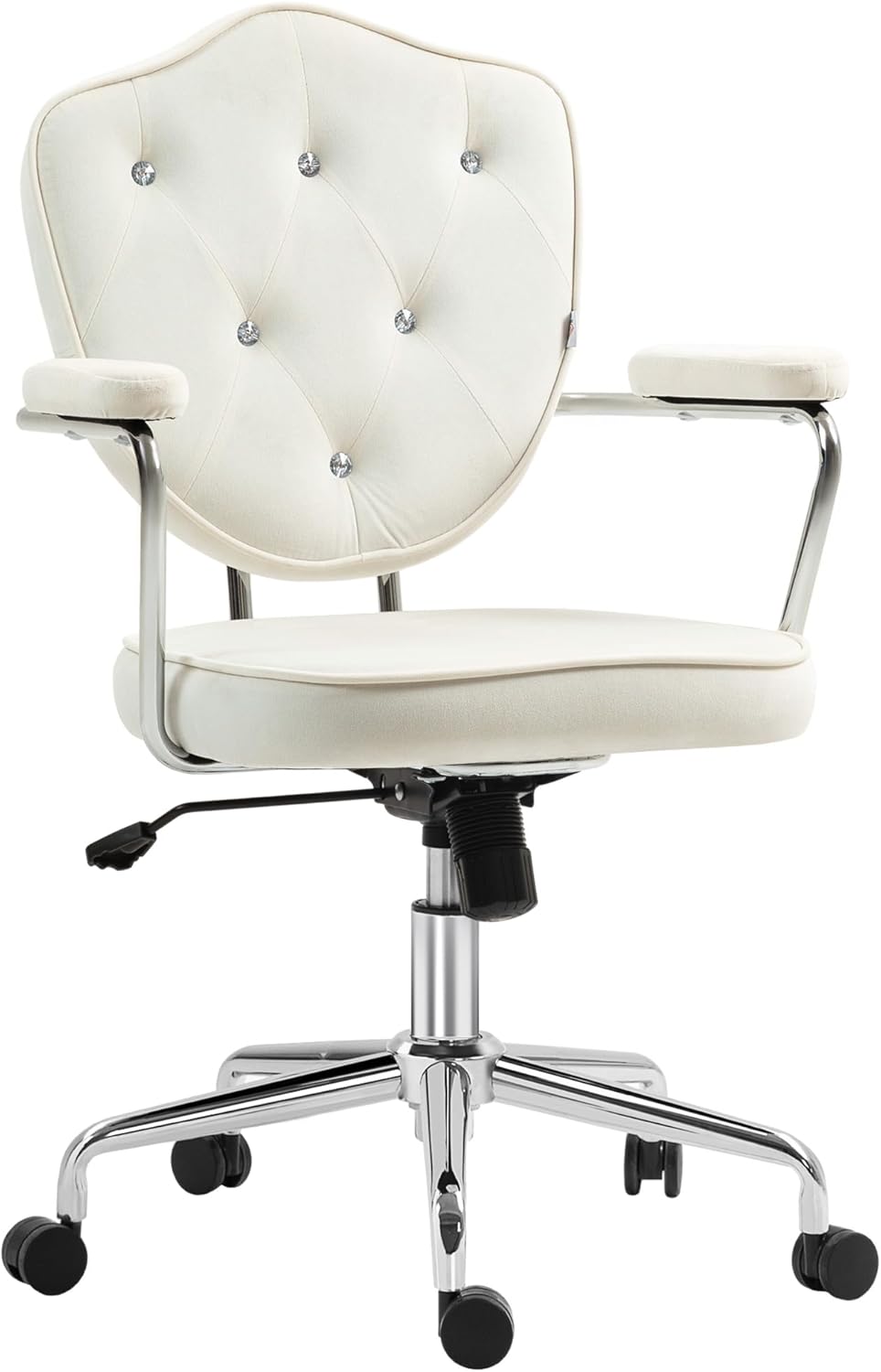 INMOZATA Soft Velvet Work Chair - Swivel Computer Desk Chair with Wheels, Button Tufted Back, Ergonomic Vanity Chairs for Small Spaces, Home Office(White)