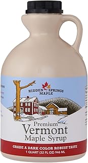 Hidden Springs Maple 100% Natural Vermont Maple Syrup, Grade A Dark Robust (Formerly Grade B), 32 Ounce, 1 Quart, Family Farms, BPA-free Jug