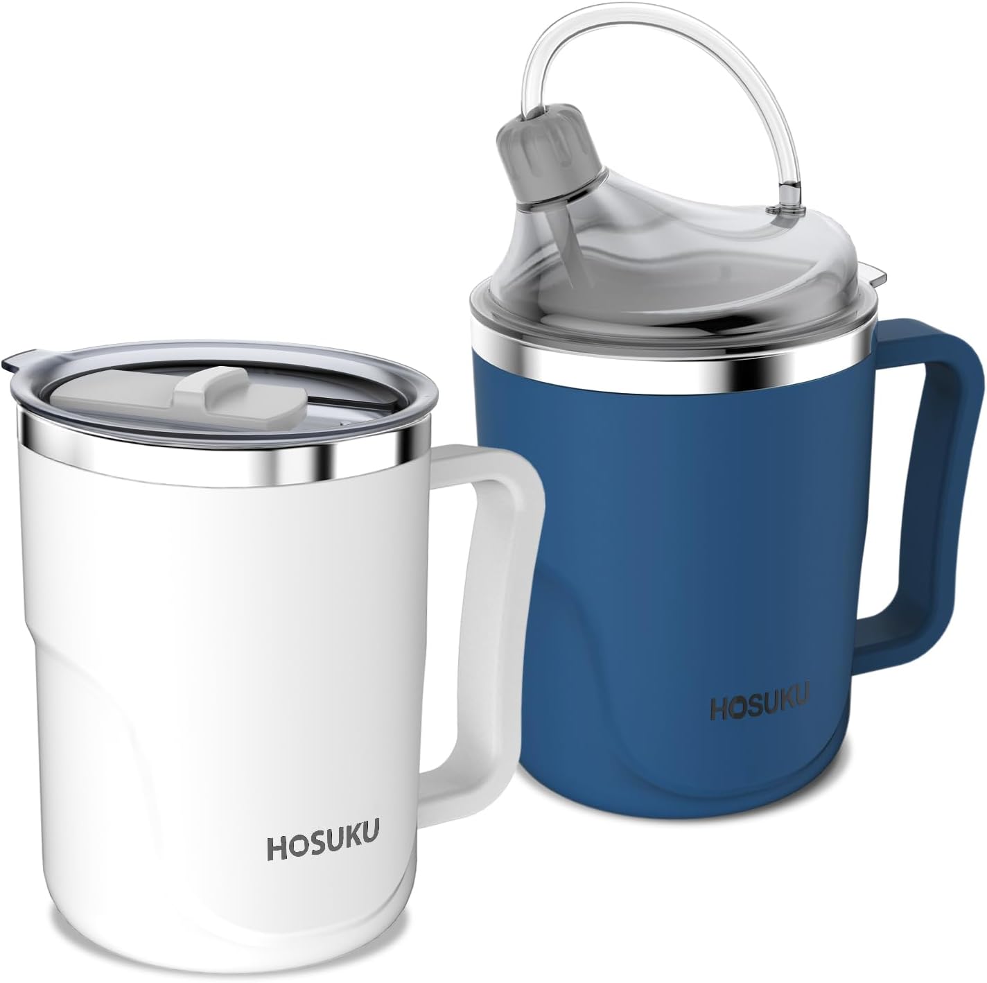 Adult Sippy Cups for Elderly Spill Proof, 13.5oz Adult Sippy Cup Set, Spill Proof Cups for Adults, Ideal for Couples or Parents, Perfect for Water (Blue & White), Health & Household Supplies