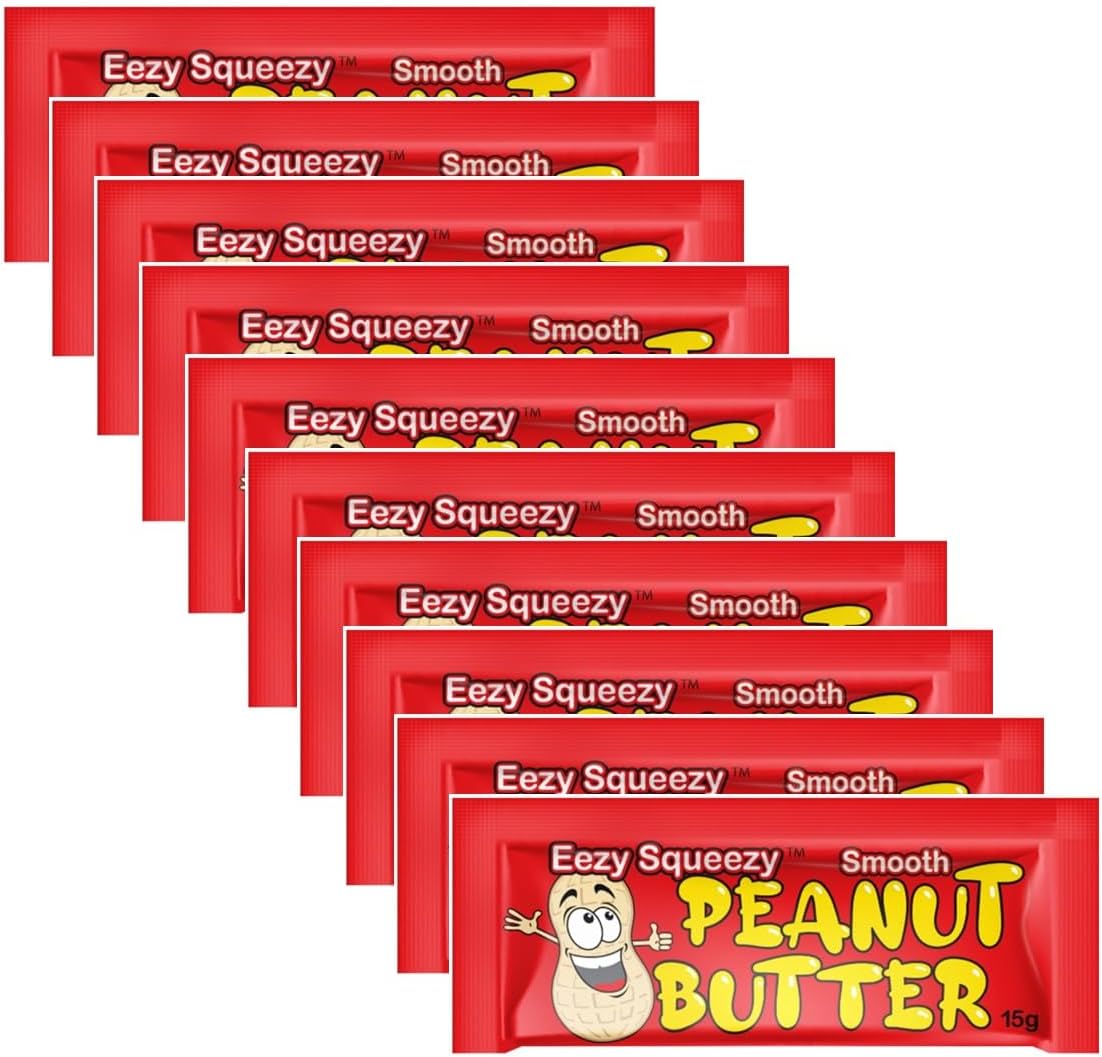 Eezy Squeezy Smooth Peanut Butter Sachets, 15g or 30g Individual Portions Servings Hiking Snack Lunch boxes (15g x10)