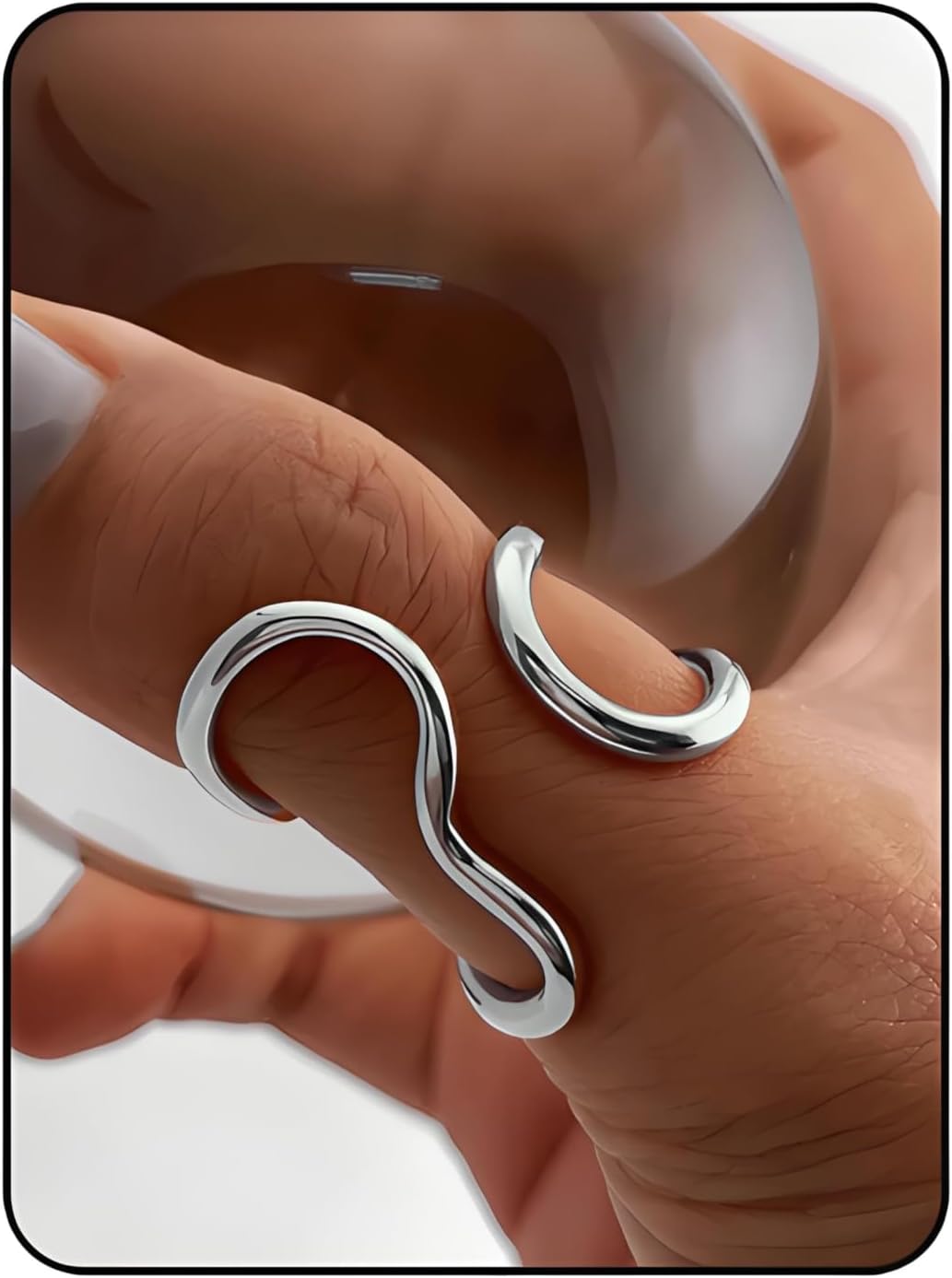 Chunky Rings For Women, Gold Silver Thumb Ring Asymmetrical Wavy Curve Ring Adjustable Non Tarnish Dainty Stainless Steel New Year Anniversary Birthday Jewelry Gift