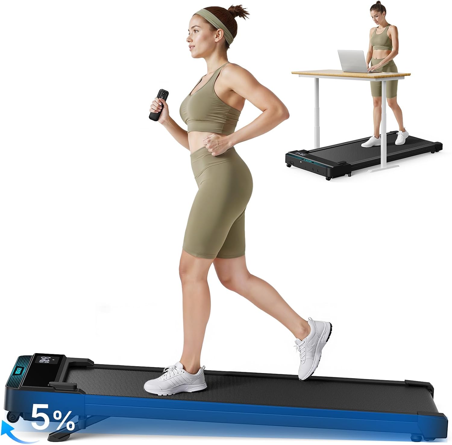 MERACH 2 in 1 Walking Pad with 5% Incline, 2-6 km/h Treadmill for Home