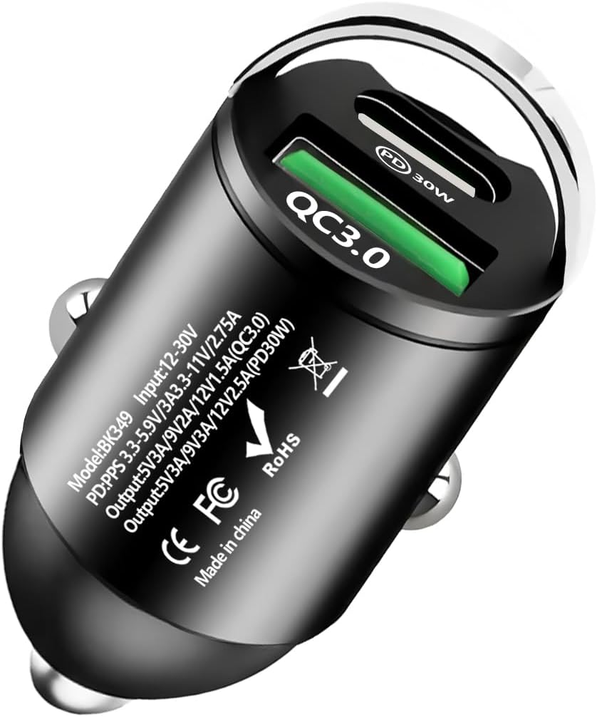Car Charger USB C Cigarette Lighter USB Charger 2 Ports,QC 3.0+PD 30W Fast Car Charger Socket Compatible with iPhone, Samsung Galaxy, Google Pixel, Xiaomi, Tablets