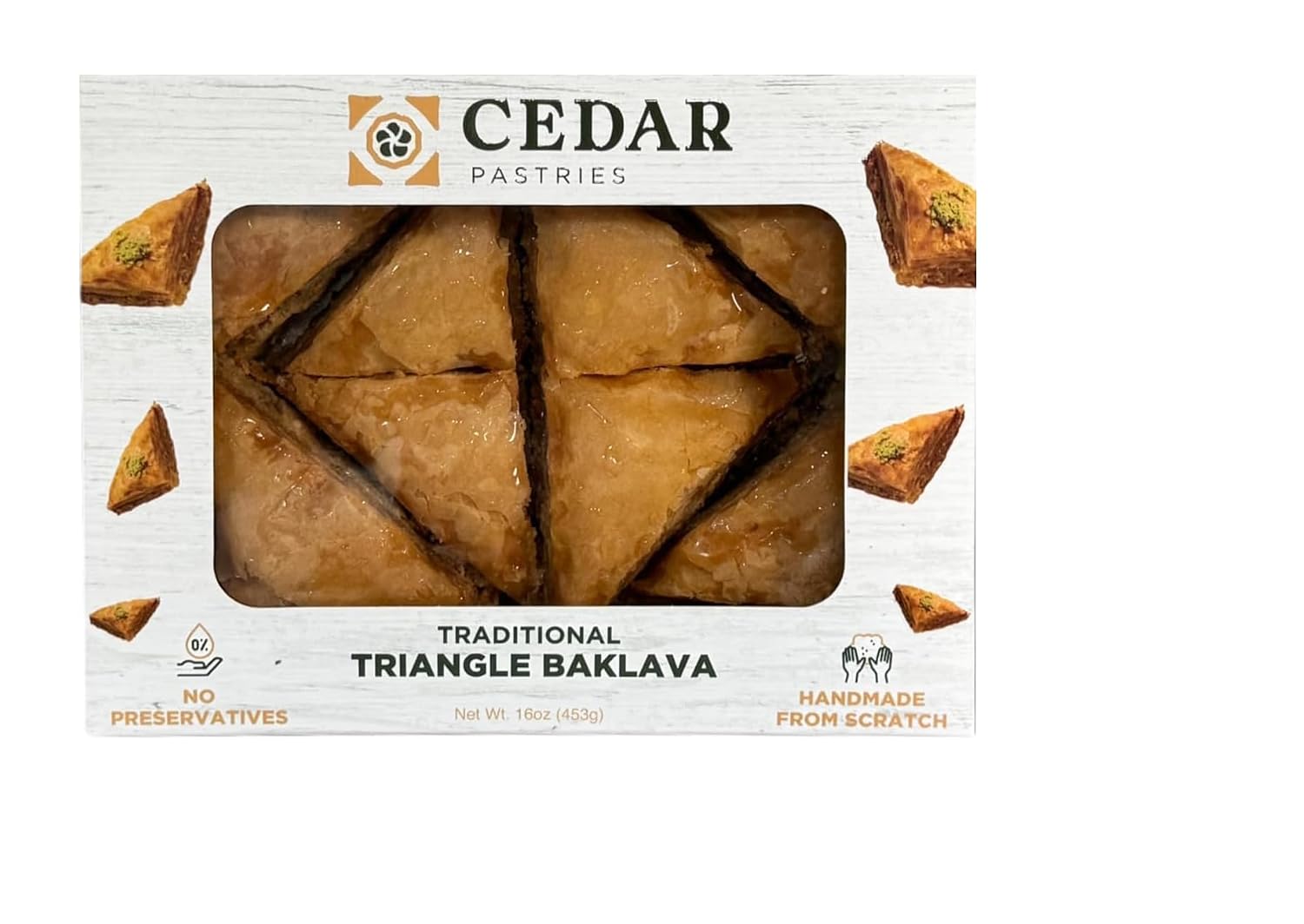 Cedar Pastries 8-Piece Grab N’ Go Traditional Triangle Baklava | Handmade Mediterranean Dessert Treats | Kosher & Halal