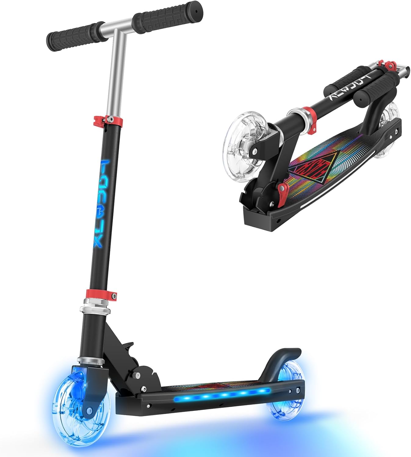 Scooter for Kids Ages 5-12 TONBUX Folding 2 Wheel Kids Scooter with Light Up Wheels & Stem & Deck, 3 Adjustable Height Handle, Lightweight Portable Kick Scooters for Girls Boys Toddler, up to 50kg