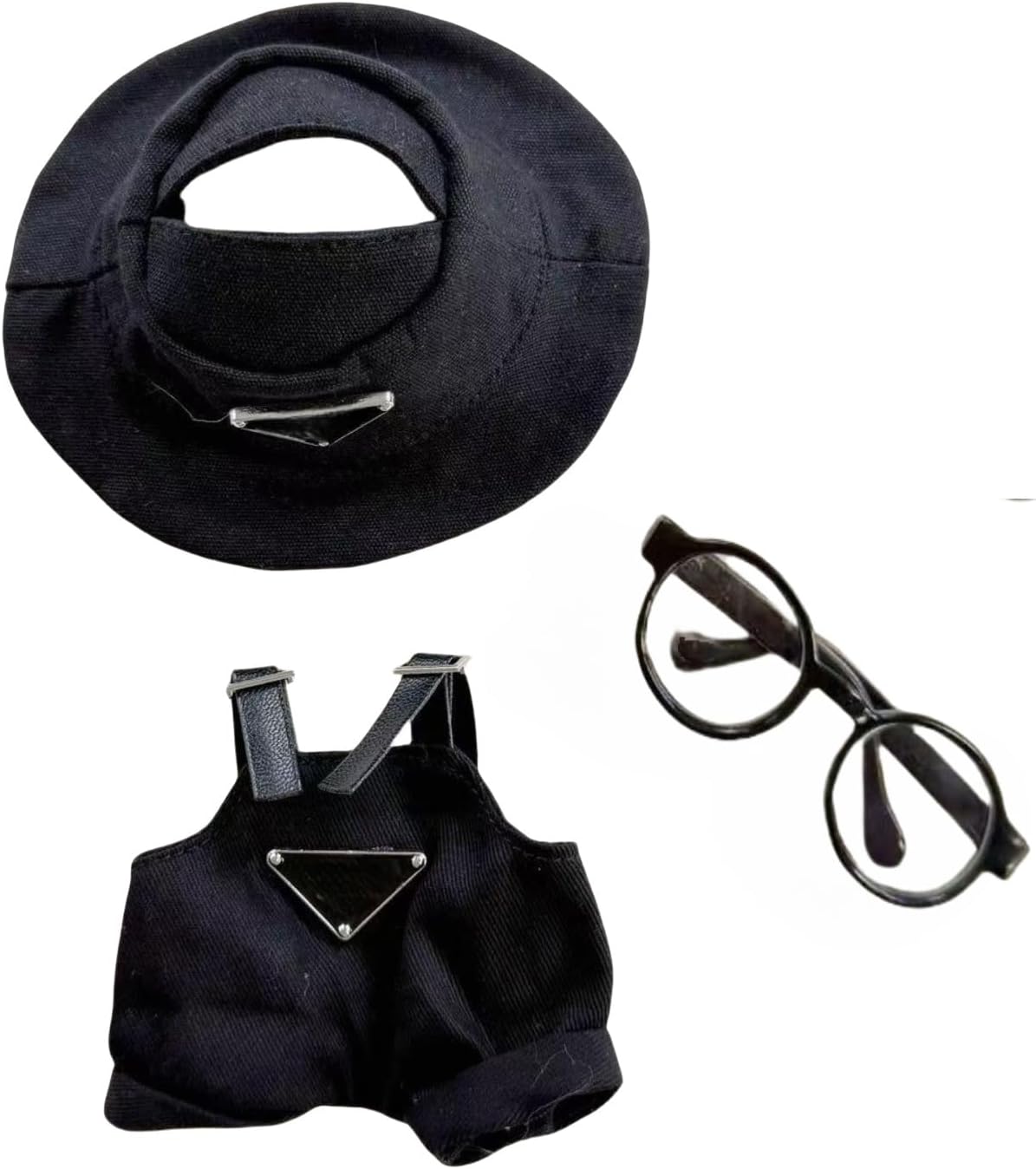 Clothes for Doll(NO Doll) - Black Triangular hat, Overalls and Glasses 3-Piece Set for 17cm Doll, Premium Outfit with Accessories, Stylish Clothes for Doll (Style C)