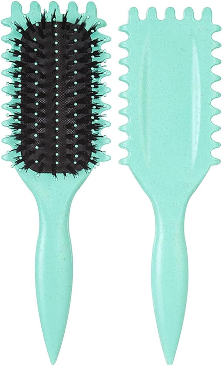 Urbeokr Curl Defining Brush - Newest Boar Bristle Styling Brush for Curly Hair, Shapes & Defines Curls (Green, 1PCS)