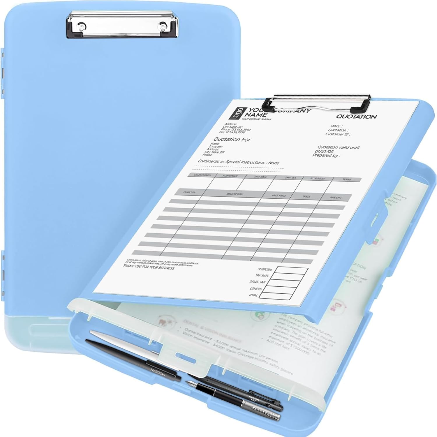 Clipboard with Storage, A4 Plastic Clipboards with Compartment, Clipboards with Separate Pen Compartment, with Low Profile Clip, Great for Work, Office Supplies, School Supplies (Blue)