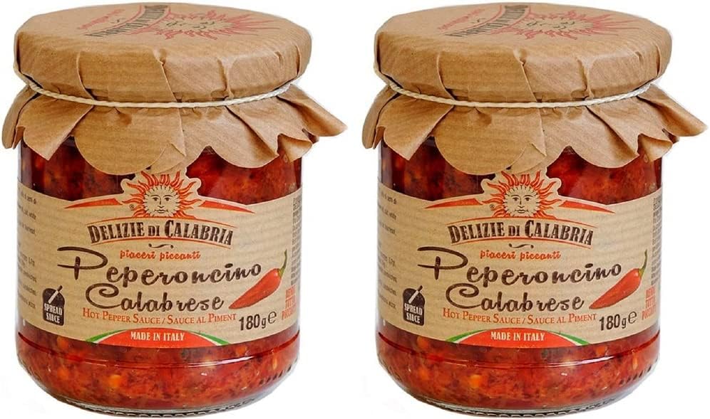 Italian Chilli & Hot Pepper Sauce (180g, Pack of 2) 🌶️ with Calabrian Peperoncino | by Delizie di Calabria