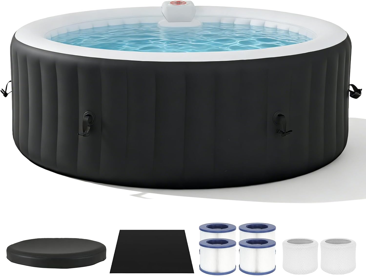 Aoxun Inflatable Hot Tub 208X208CM, 60% More Energy Efficient, Portable Lazy Spa with 1800W Heater & 130 Air Jets Massage System, Fits Small Bathroom & Garden, Includes Insulated Cover & Filter, Black