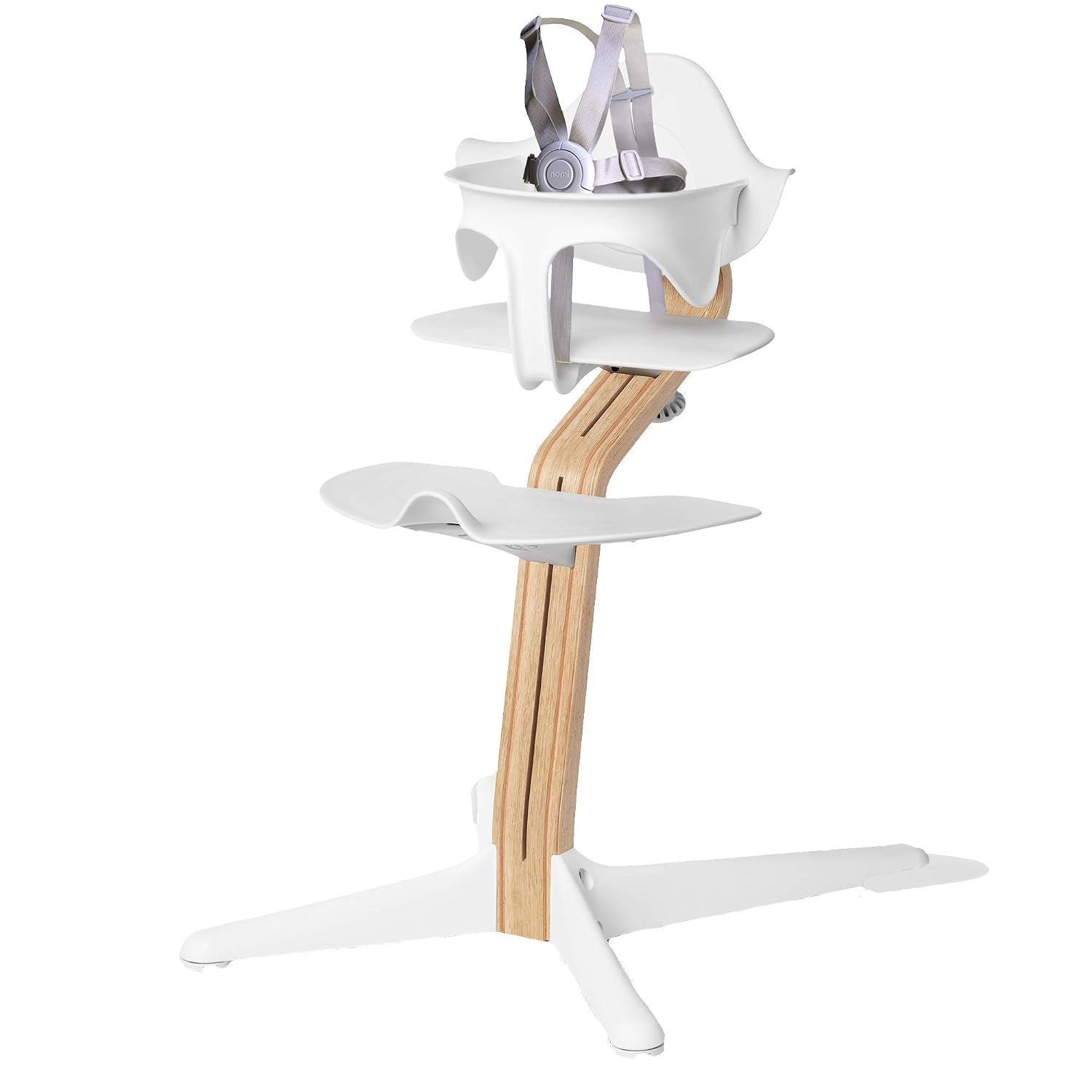Stokke Nomi High Chair, White/Natural - Inspires Active Sitting - Tool-Free, Seamless Adjustability - Includes Baby Set with Removable Harness for Children 6-24 Months