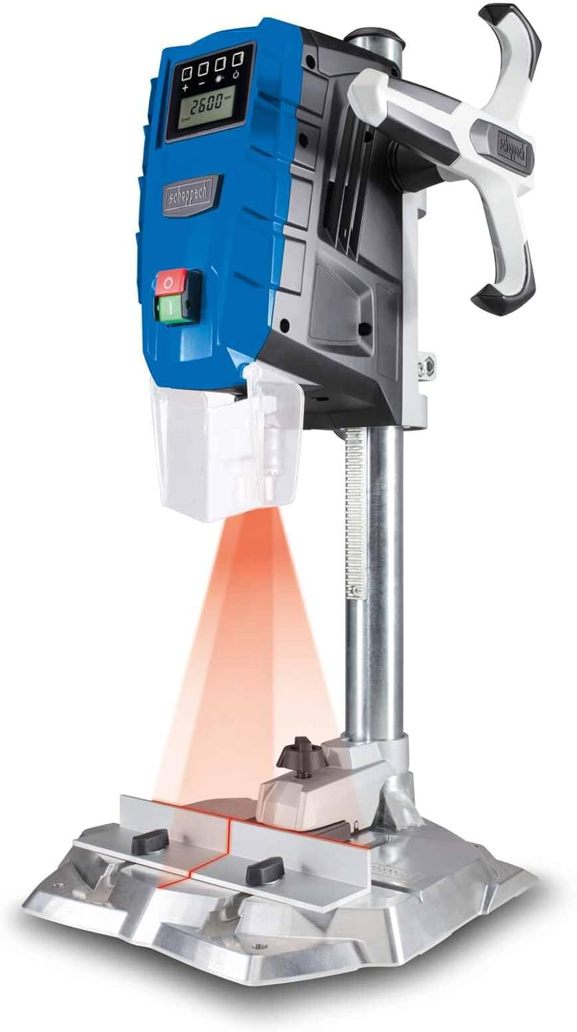 Scheppach DP55 Bench Pillar Drill 710W Variable Speed Laser 13mm Chuck Digital Bench Drill Press for Accurate Drilling in Wood, Steel and Plastic