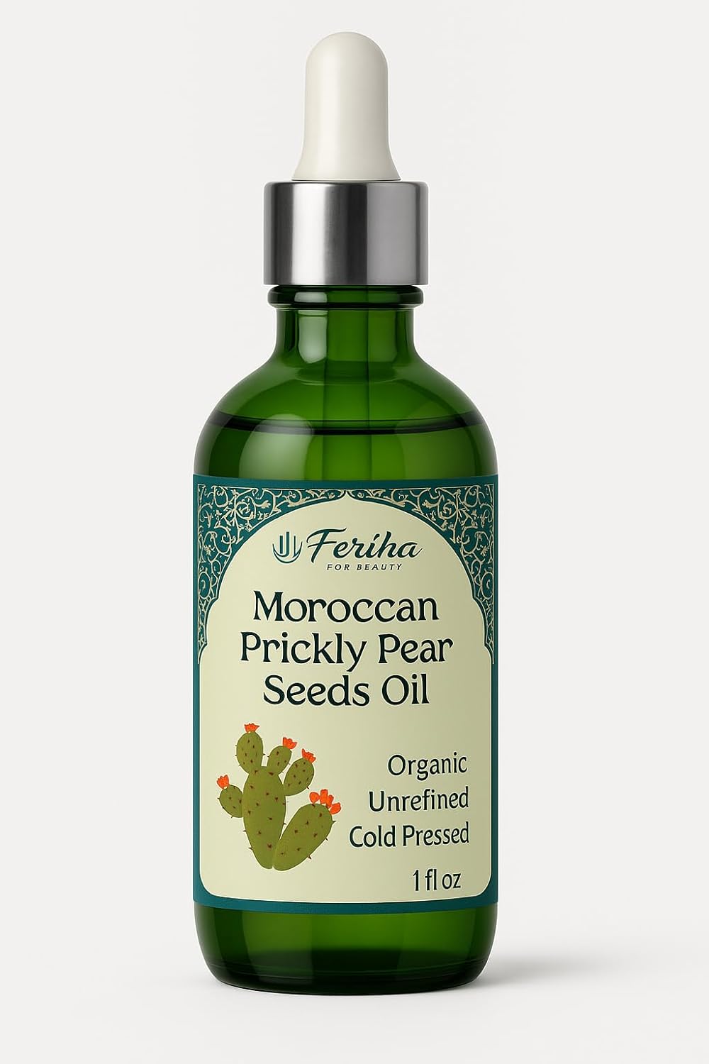 FERIHA Moroccan Prickly Pear Seed Oil for Face – 100% Organic Certified Cactus Oil, Natural Facial Treatment from the Sahara Desert