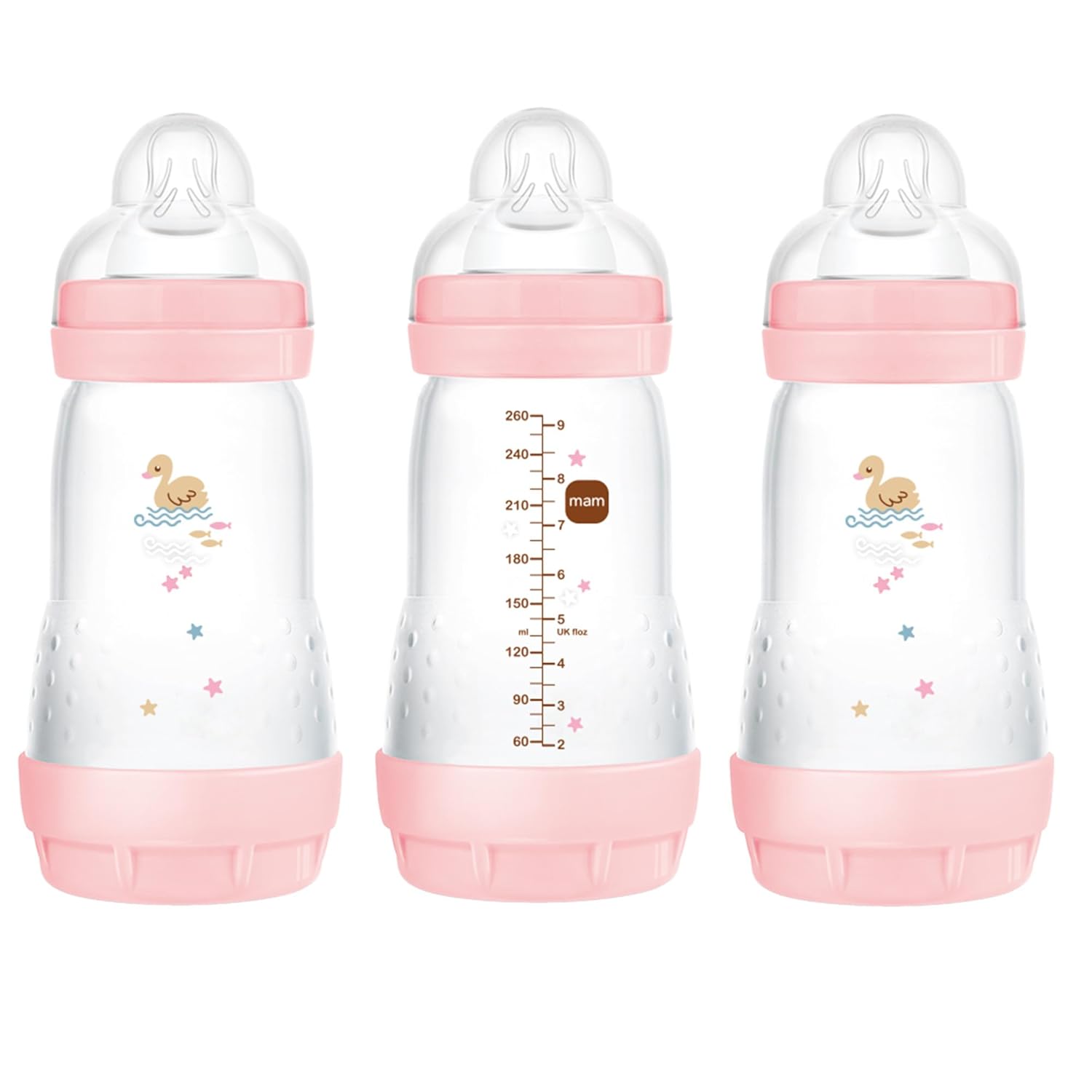 MAM Easy Start Anti-Colic Bottle , Baby Essentials, Medium Flow Bottles with Silicone Nipple, Baby Bottles for Baby Girl, Peach, 9 oz (3-Count)