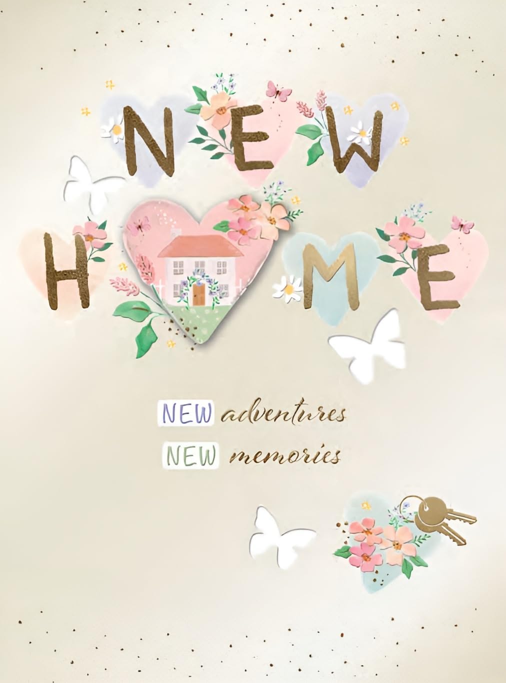 Noel Tatt New Home Congratulations Card - New Adventures, New Memories Love Hearts and Flowers Design - Eco-Friendly and Recyclable