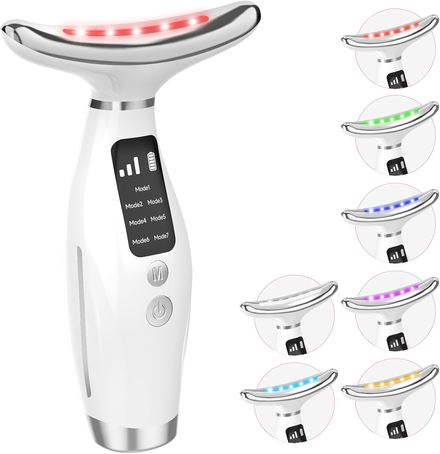 Face Massager, Face Toning Devices with 45±5°C for Electric Facial Device & Neck Massage, 3 Modes 7 Colors Anti-Wrinkle Face Device for Women White