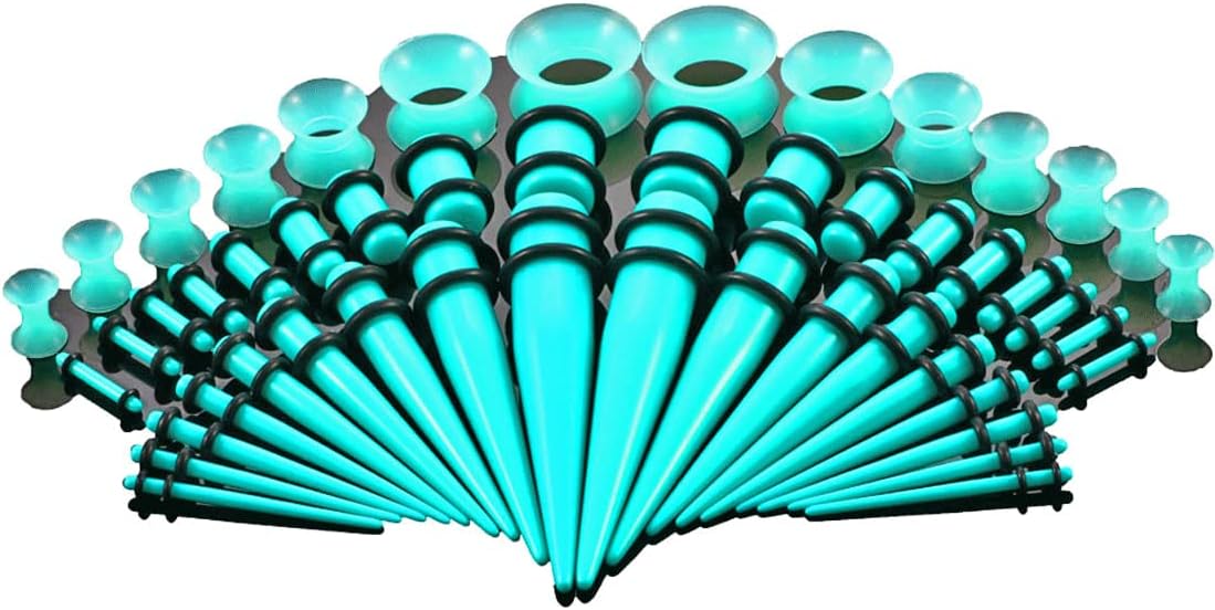 Huacan 50 Pcs Ear Stretching Kit Body Piercing Jewelry, Acrylic Tapers with Double O- Rings,14G-00G Acrylic Tapers and Plugs,Taper Kit,Ear Stretching Kit For Body Piercing Jewelry