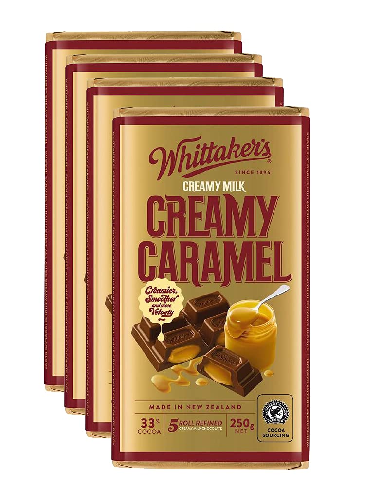 Whittaker's Creamy Caramel Chocolate Block 250g (Pack of 4) （Made in New Zealand）