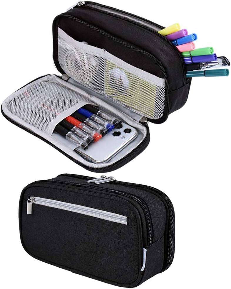 Chelory Pencil Case Large Capacity Pencil Cases Big Storage Pencil Bag Pen Pouch Holder Stationary Office Organizer for Boys Girls Teens Students School Supplies Makeup Bag Adults, Black