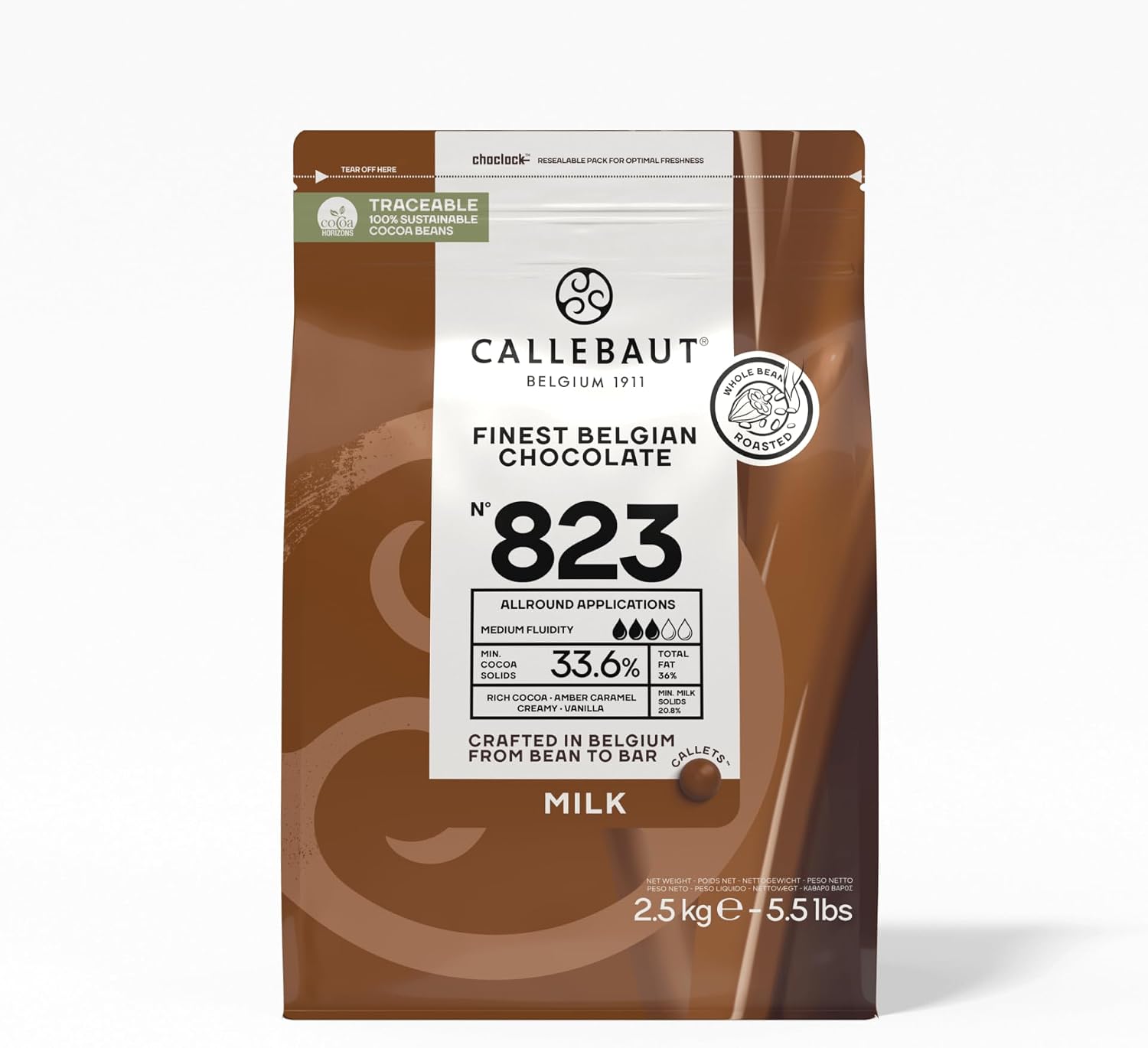 Callebaut 823 Finest Milk Chocolate Couverture Callets 33.6% Cocoa 2.5kg