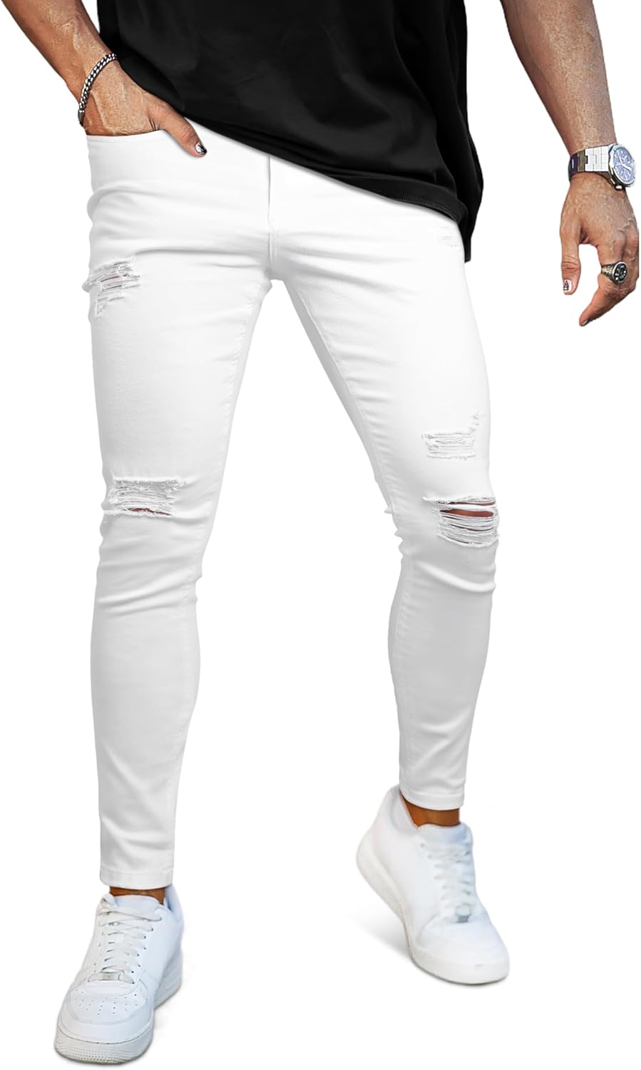 GINGTTO Mens Skinny Jeans Super Stretch Ripped Denim Pants for Men Distressed Destroyed Slim Fit Trousers