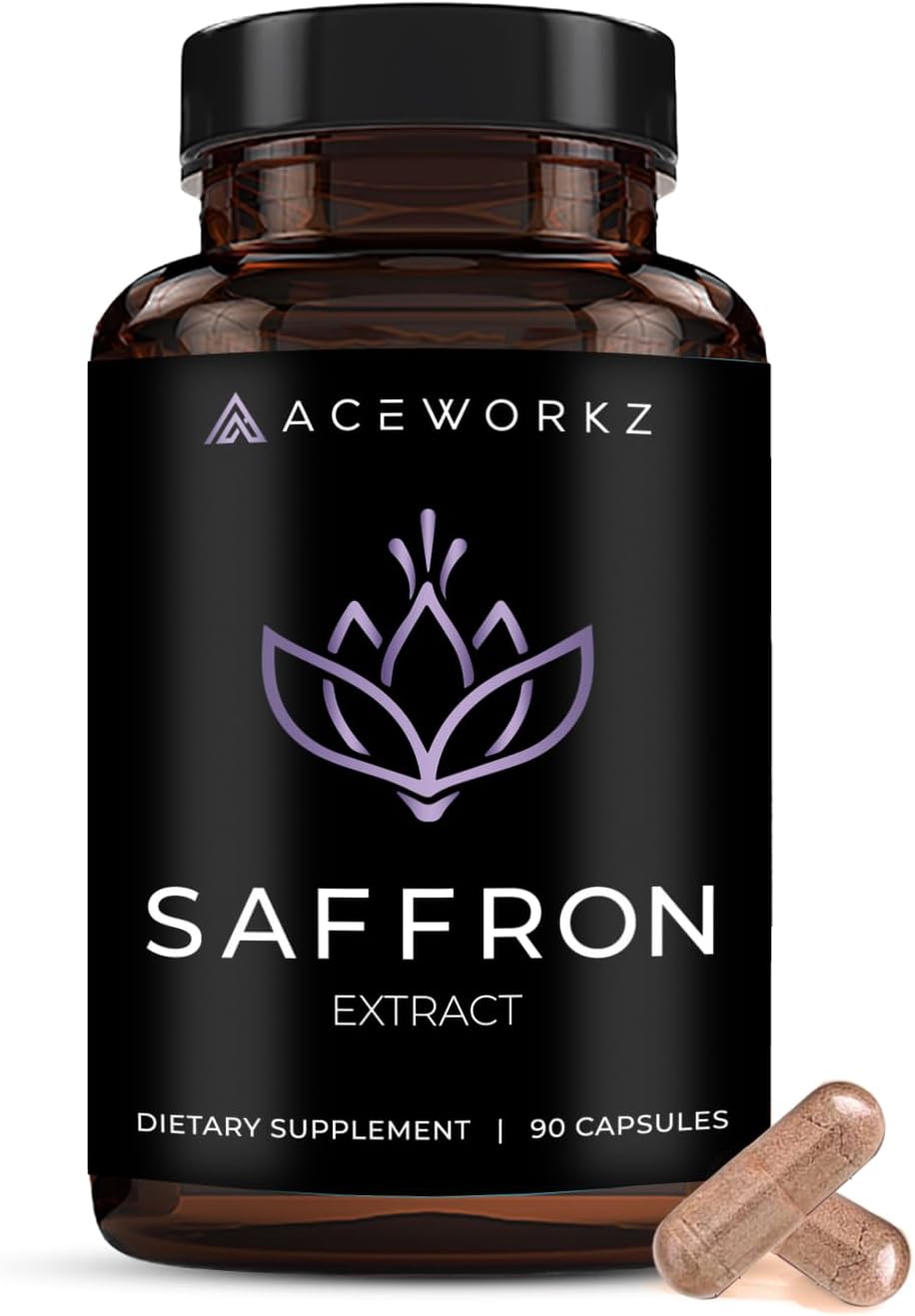 Organic Saffron Supplement with BioPerine® for Enhanced Absorption - 100% Pure Saffron Extract Capsules - Supports Weight Management, Craving Control & Eye Health - Boost Energy & Mood - 90 Capsules