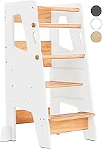Toddler Standing Tower - Complete Toddler Kitchen Stool Helper - Ideal Kids Kitchen Step Stool for Learning New Skills - 2024 Design with Safety Feet - White