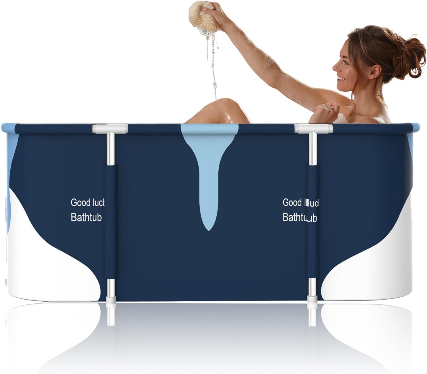 140x60x50CM Extra Large Portable Bathtub Adult, 55" Thicken Foldable Bath tub Soaking Bathing Tub with Metal Frame, Folding SPA Tub for Shower Stall, Separate Family Bathroom SPA Tub for Hot Ice Bath