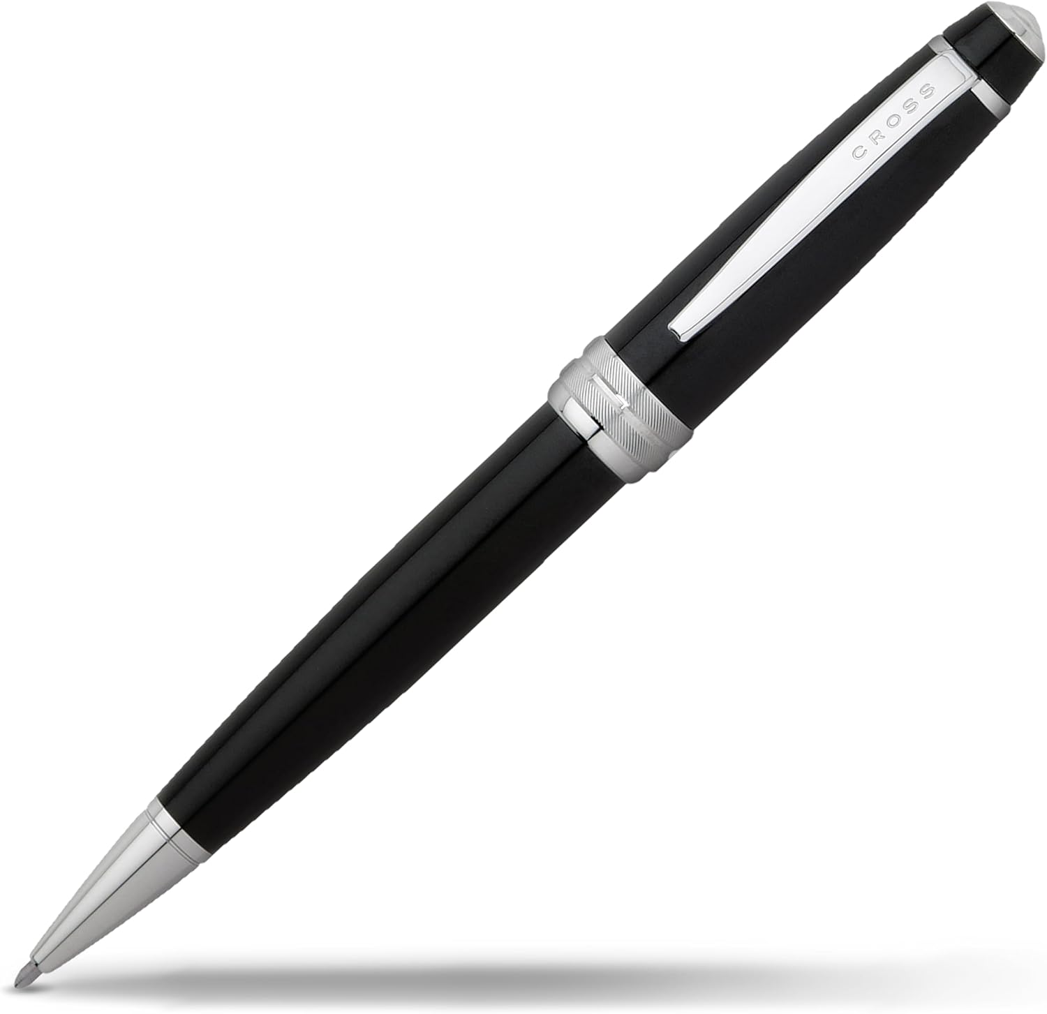 Cross Bailey AT0452-7 Refillable Plastic Ballpoint Pen with Polished Chrome Appointments, Medium Point, includes Premium Gift Box and Black Cartridge, 1 Pack, Black Lacquer