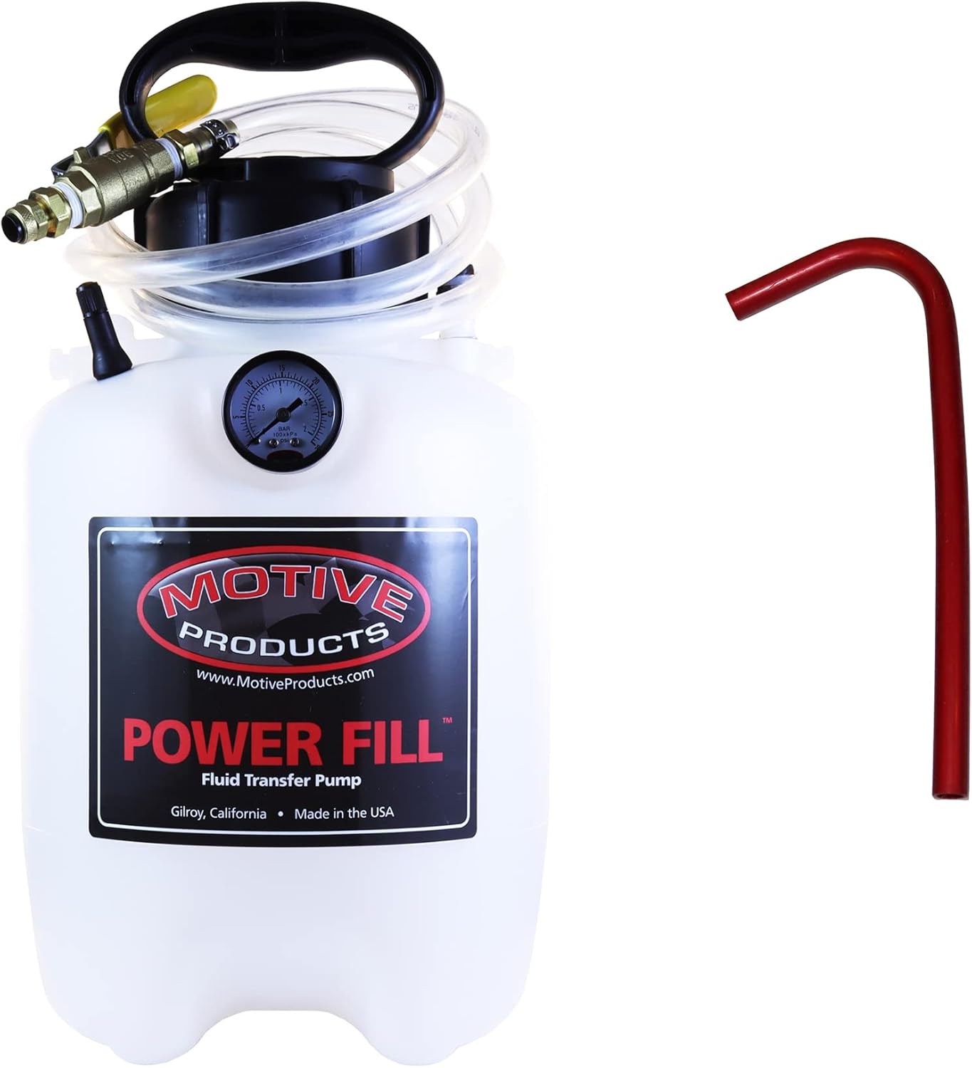 Motive Products 1735 Power Fill Pro Fluid Transfer Pump 1 GAL Tank with Schraeder Valve, Ball Valve Shutoff, and Hose, 4 Quart Capacity