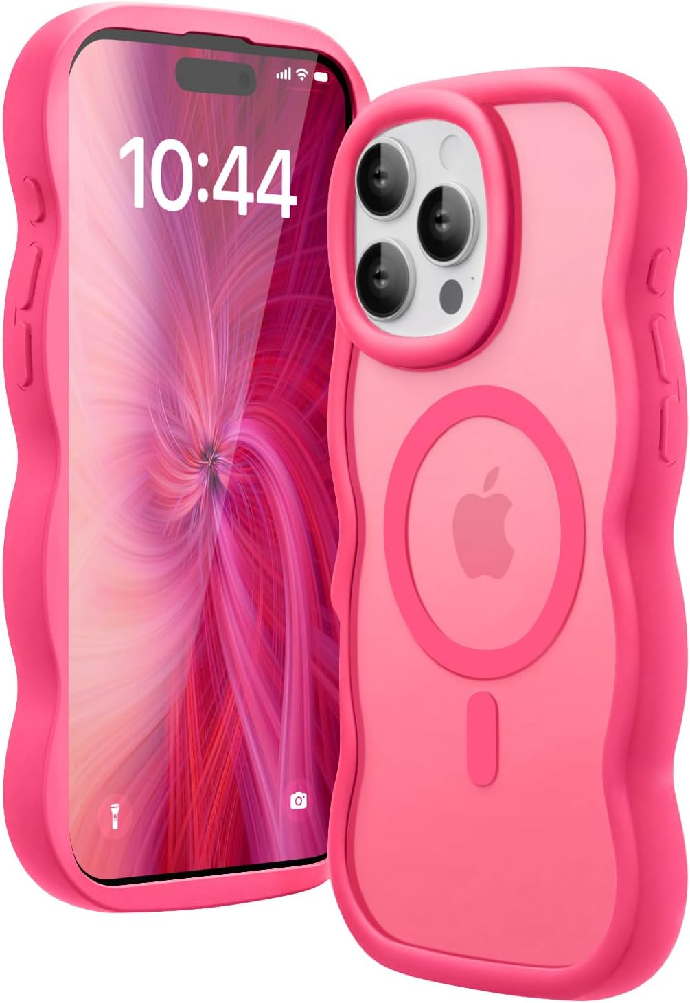 Magnetic for iPhone 16 Pro Case, Compatible with Magsafe Wavy Frame Cute Design Translucent Matte Hard Back Silicone Bumper Shockproof Phone Case for iPhone 16 Pro Women Girls, Hot Pink