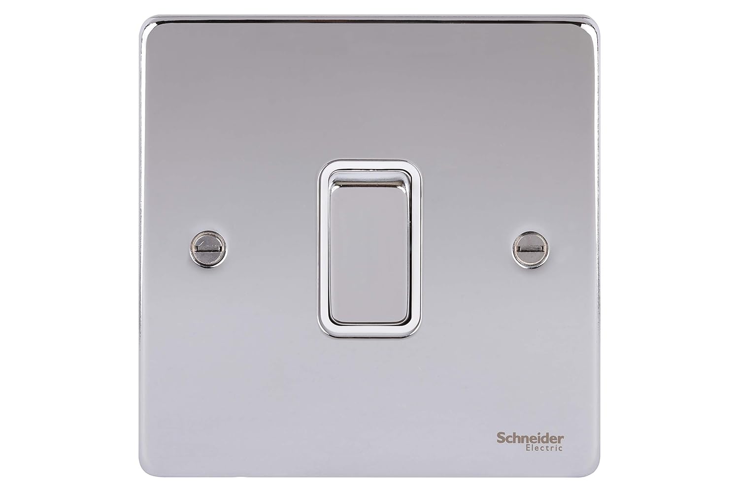 Schneider Electric Ultimate Low Profile - Single 2 Way Light Switch, GU1512WPC, Polished Chrome with White Insert