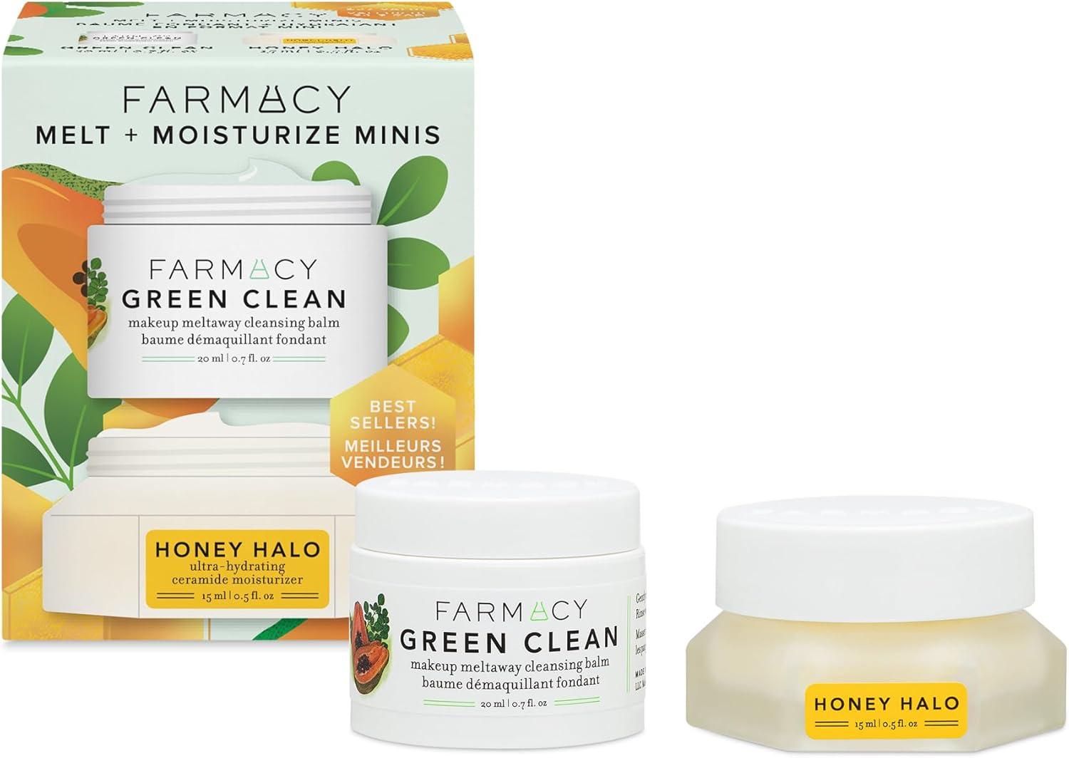 Farmacy Ceramide Face Moisturizer + Cleansing Balm Duo - Travel Size Skin Care Set with Green Clean Makeup Remover Balm + Honey Halo Moisturizer Face Cream (2 Count)