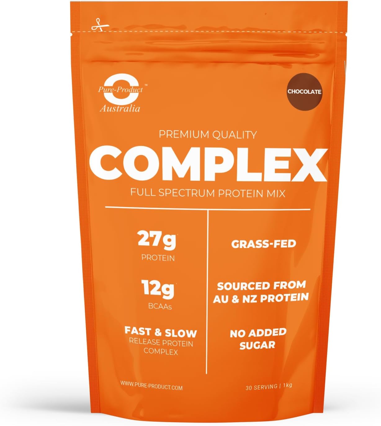 Pure Product Australia - Whey Protein Blend (WPI + WPC + Casein) Powder - Grass-Fed AU & NZ - 28g Protein per Serve - 13g BCAAs - Non-GMO - 2kg (4.4 lbs) Chocolate