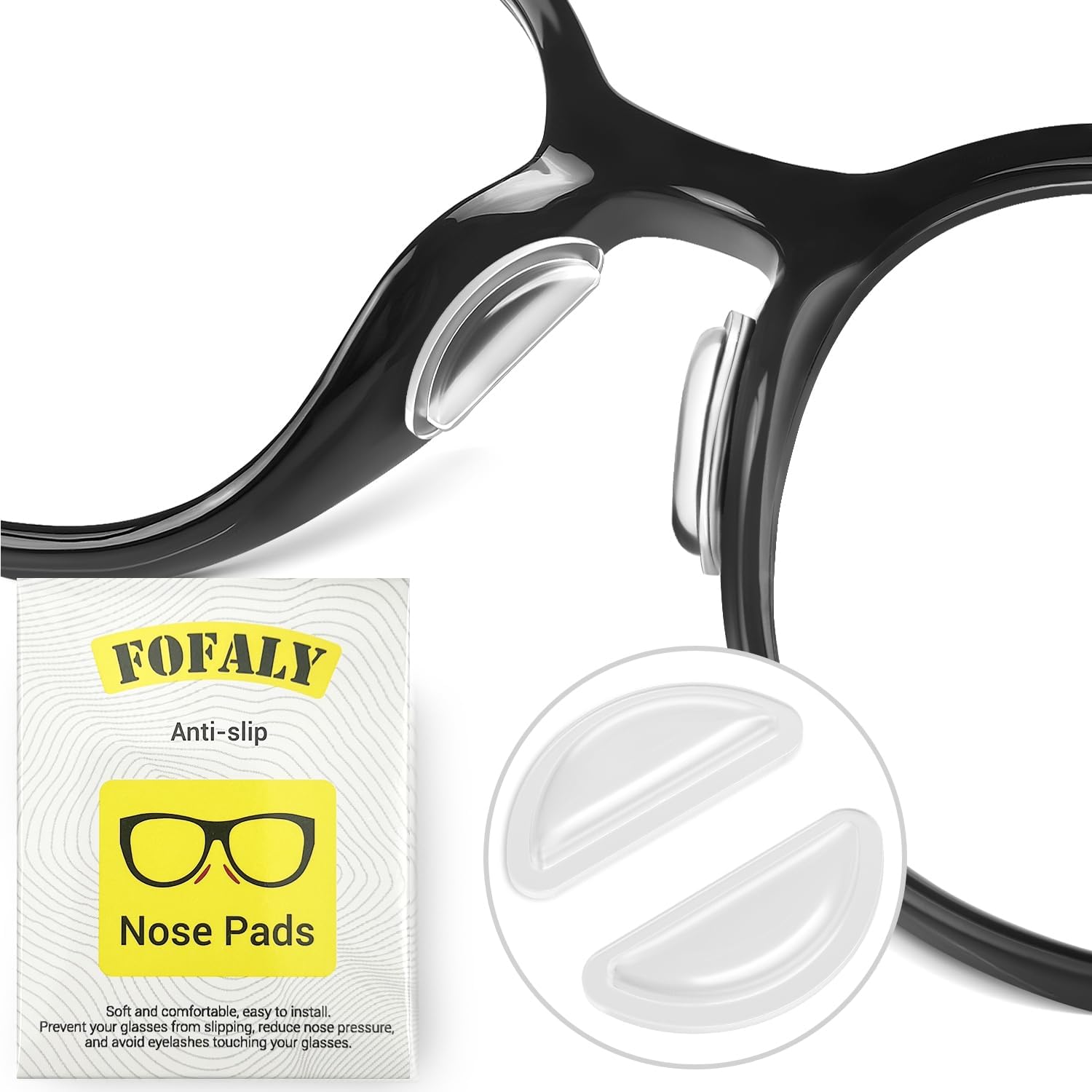 Nose Pads for Glasses, Anti-Slip Silicone Eyeglass Nose Pads, 2.5mm Heightened Airbag Cushions, Comfortable D-Shaped Adhesive Replacement Nose Pad for Sunglasses (5 Clear Pairs)