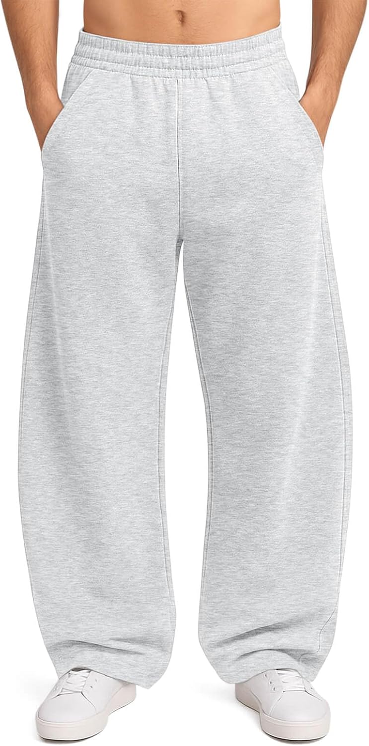 HeSaYep Men's Baggy Sweatpants Cotton Wide Leg Fleece Barrel Sweat Pants