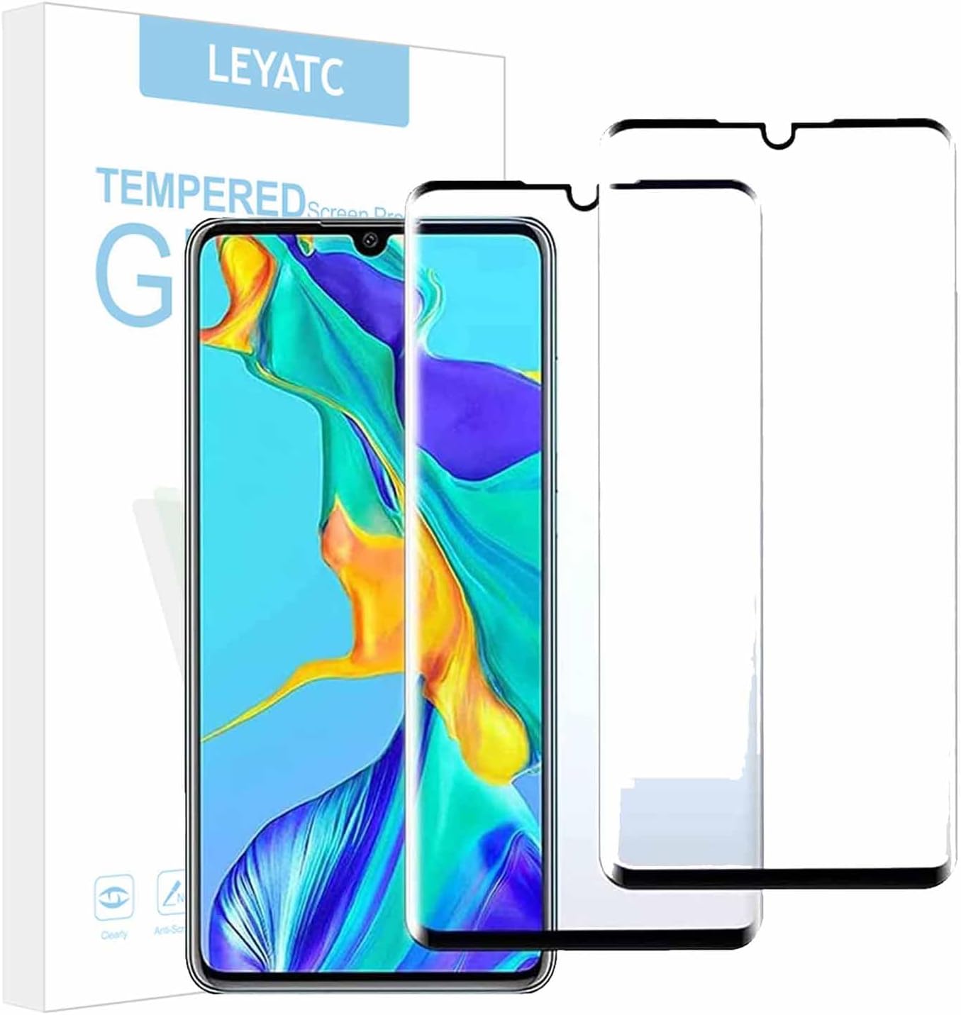 2 Packs Screen Protector for Huawei P30 Pro, 3D Edge 9H Hardness HD Clear Tempered Glass Screen Protector Film,HD Clear [Anti-Scratch] [Bubble Free] Easy Installation Compatible for Huawei P30 Pro