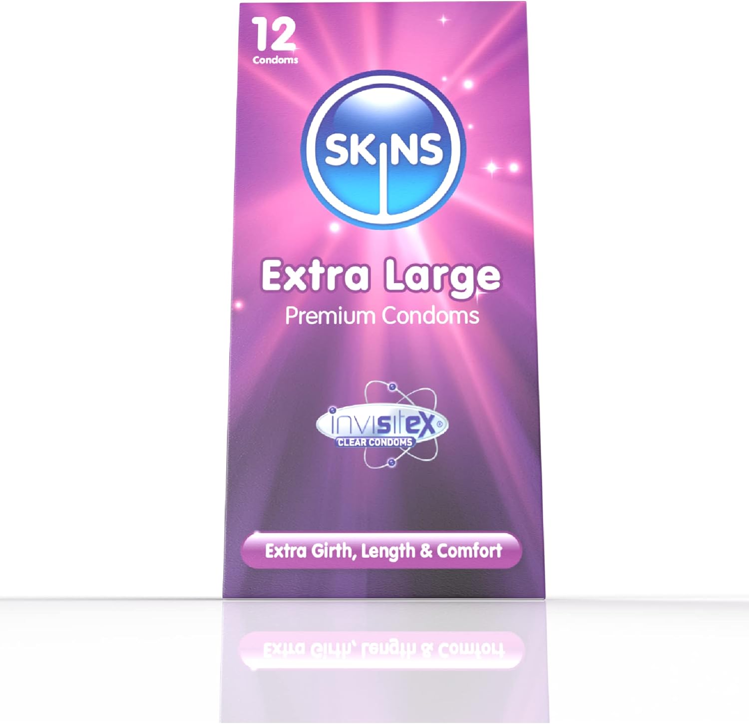 Skins Extra Large XL Condoms – Natural Latex Extra Large Condom; pre lubed for Comfort – 12 Pack