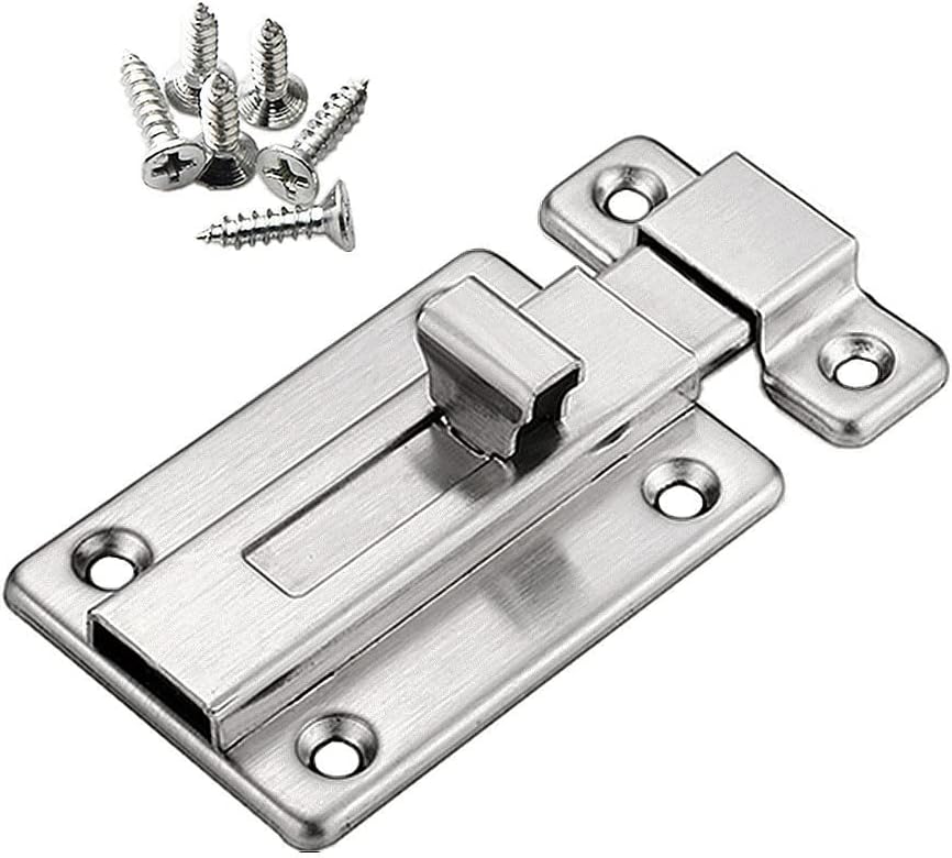 YUOIP® Door Lock Gate Bolt 3" Stainless Steel Door Latch Gate Latch Sliding Bolts for Bathroom Loft Hatch Pet Gate (Stainless Steel Screws)