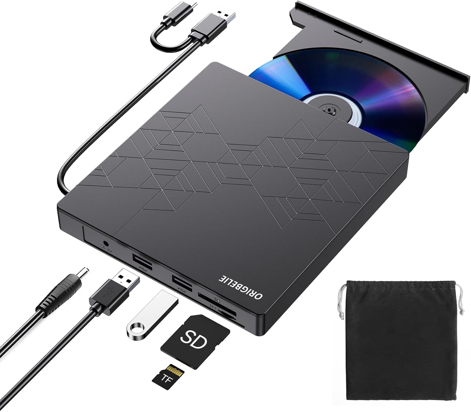 External DVD Drive, CD Drive USB 3.0 Typle C CD/DVD ROM +/-RW Adapter with USB Port DVD Burner for Laptop PC Desktop Computer, Optical Disk Drive CD Player Compatible with Mac Windows Linux