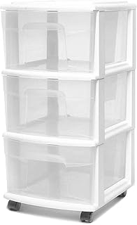 HOMZ 3-Drawer Storage Cart, Plastic Home, Dorm, & Office Organizer, White Frame