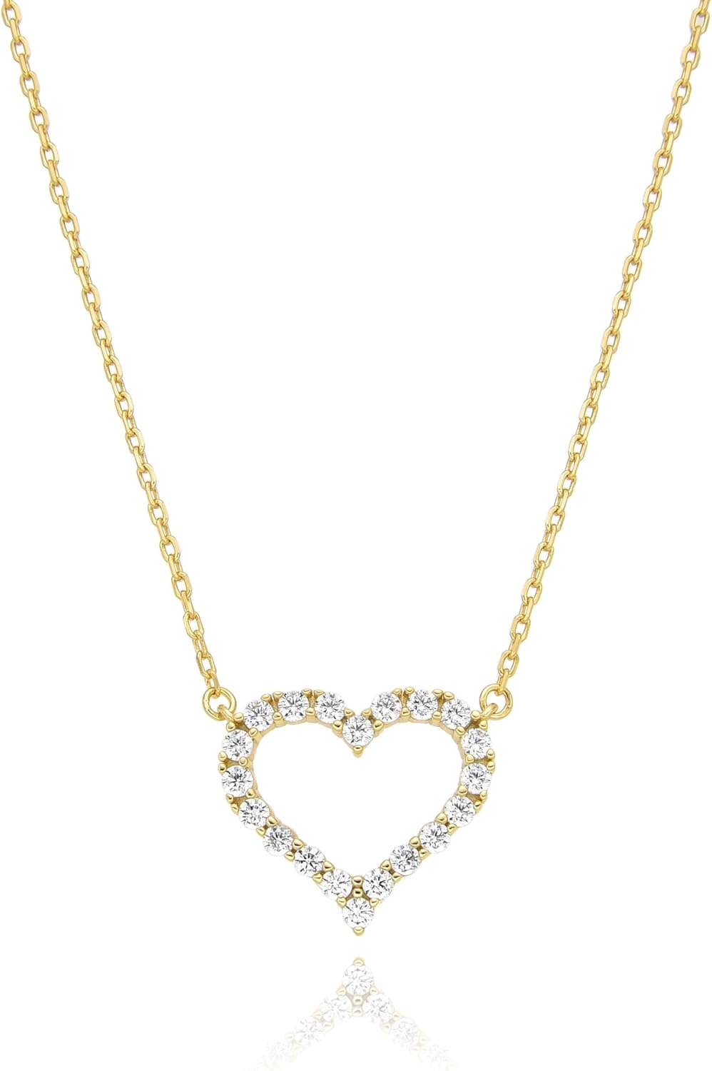 14k Gold Plated Cubic Zirconia Heart Necklace | Women's Heart Pendant Necklace (Sterling Silver)