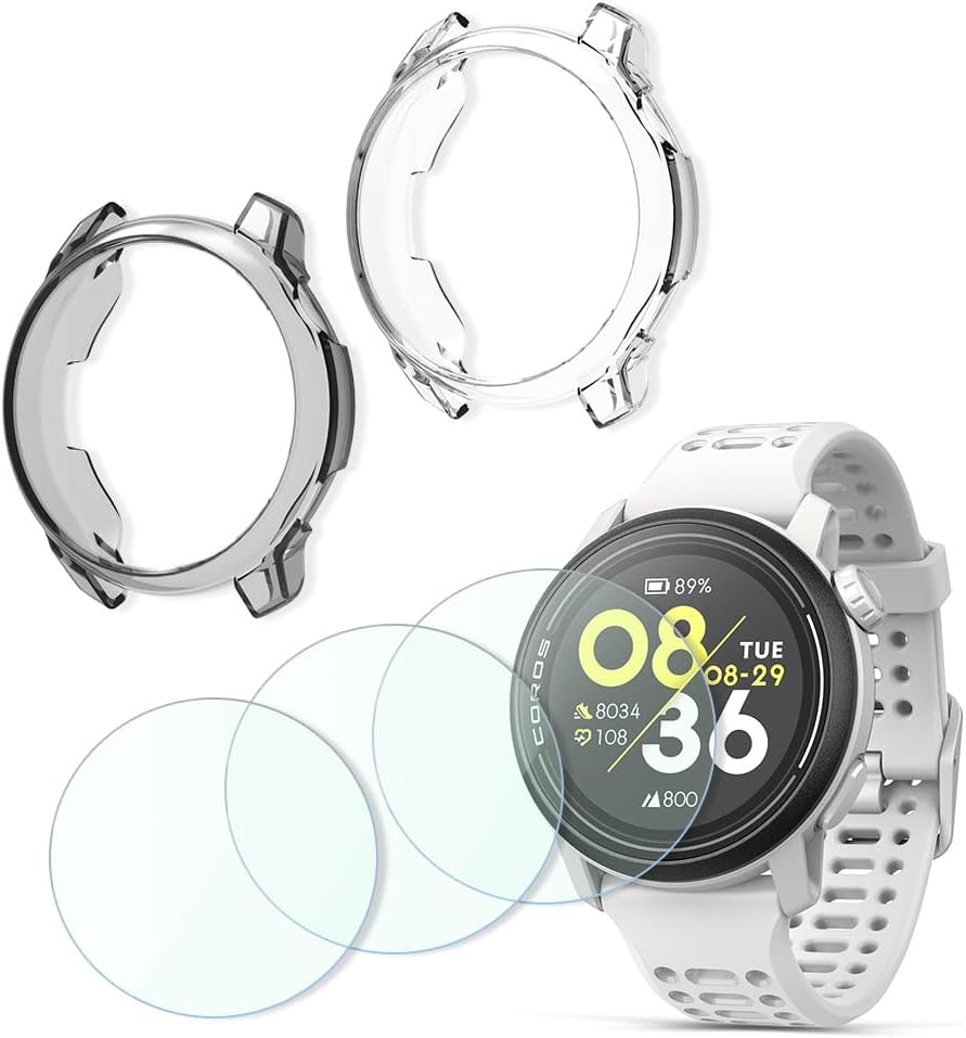 Compatible for COROS PACE 3 Sport Watch Screen Protector,Case TPU Soft Frame Cover and Tempered Glass Protective Film (Pack of 3+2)