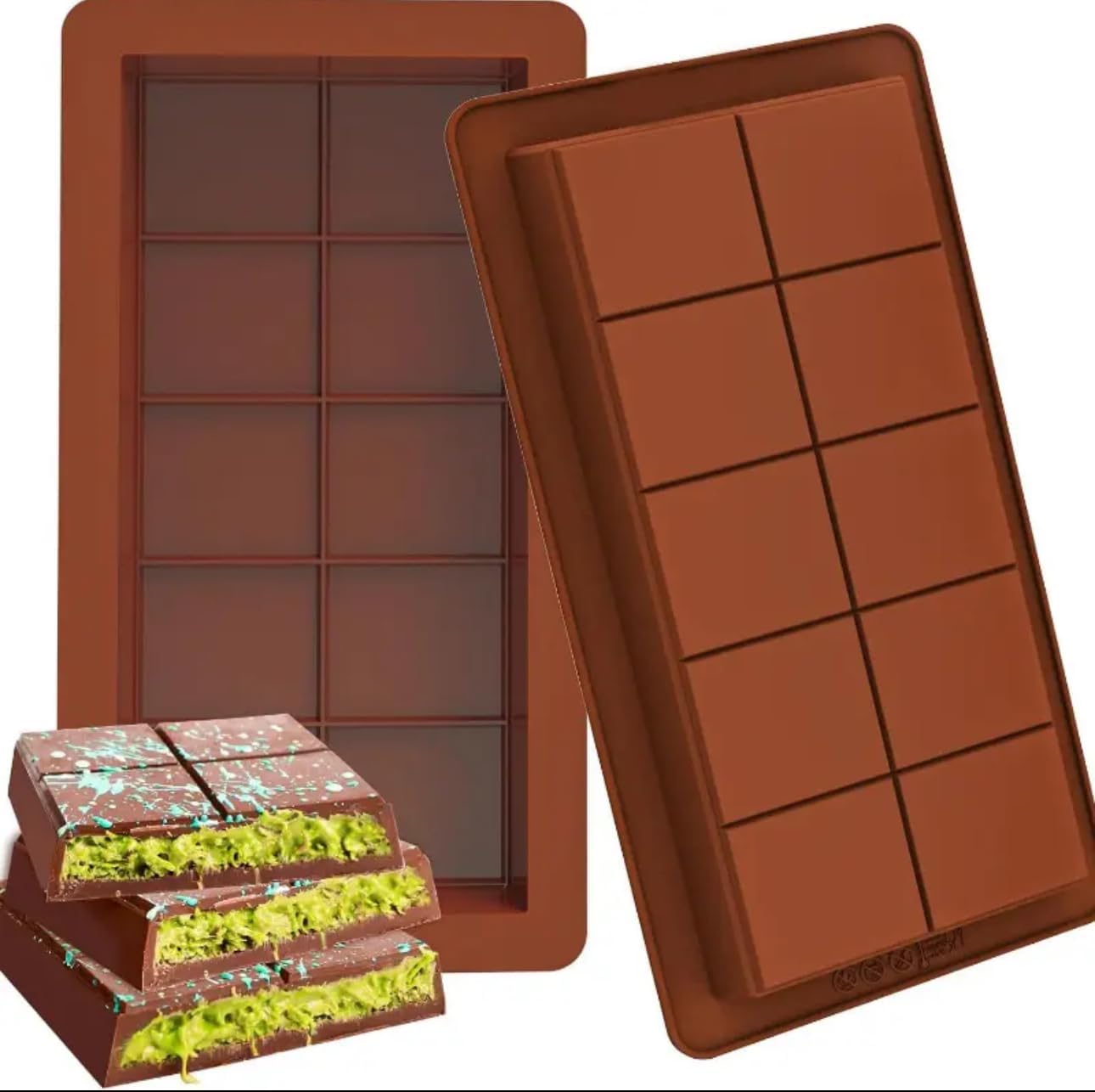 XL Pistachio phyllo dough Chocolate Bar Mold, 1 Inch Deep Large and Thick Silicone Chocolate Bar Molds for Stuffed Bar, Big Chocolate Candy Bar Mold for Filling Viral Knafeh Pistachio Chocolate Bar