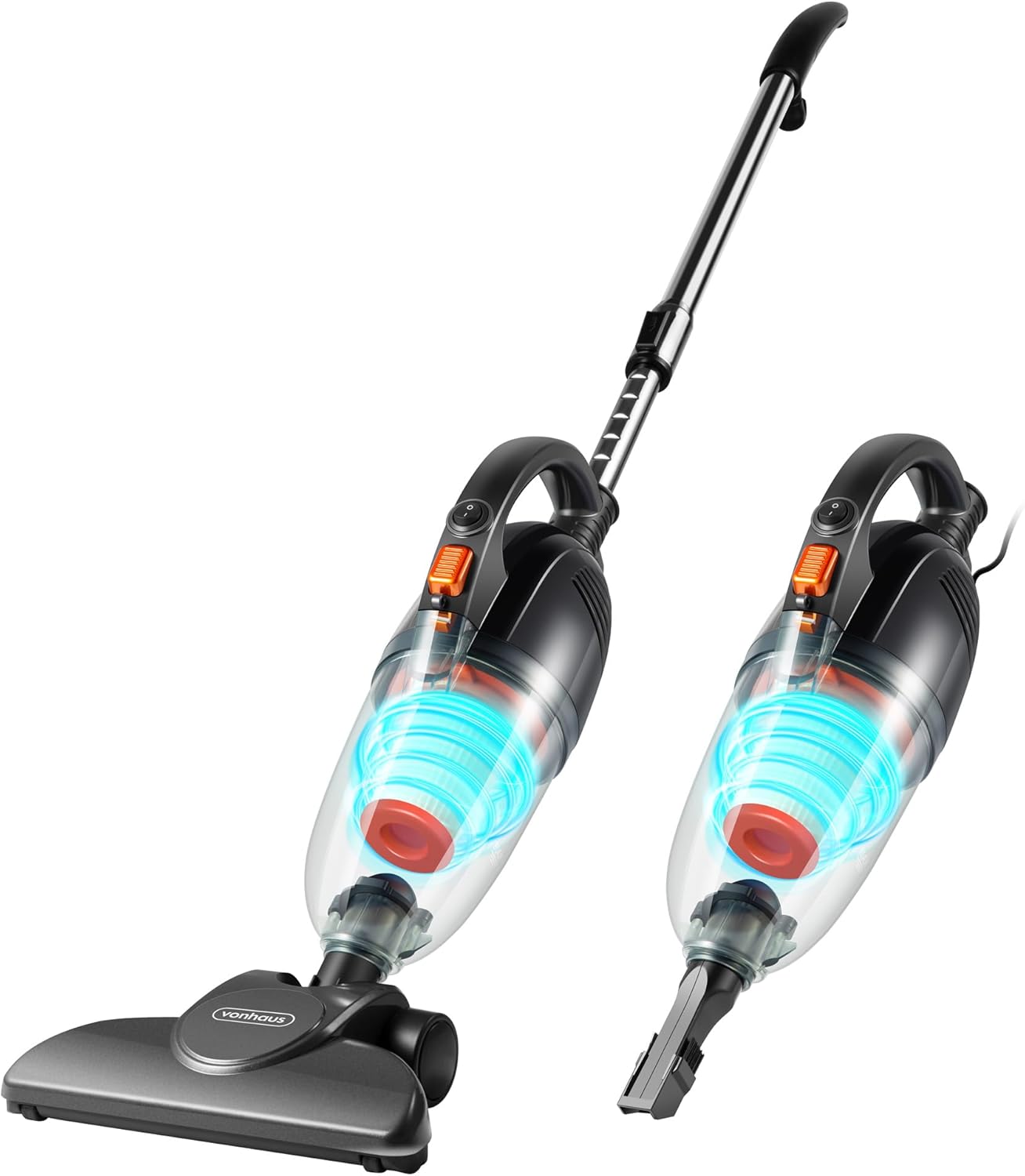 VonHaus Stick Vacuum Cleaner 800W 17000Pa Corded – 2 in 1 Upright & Handheld Vacuum Cleaner with Lightweight Design, HEPA Filtration, 1.3L Dust Tank, Crevice Tool & Upholstery Brush - Grey