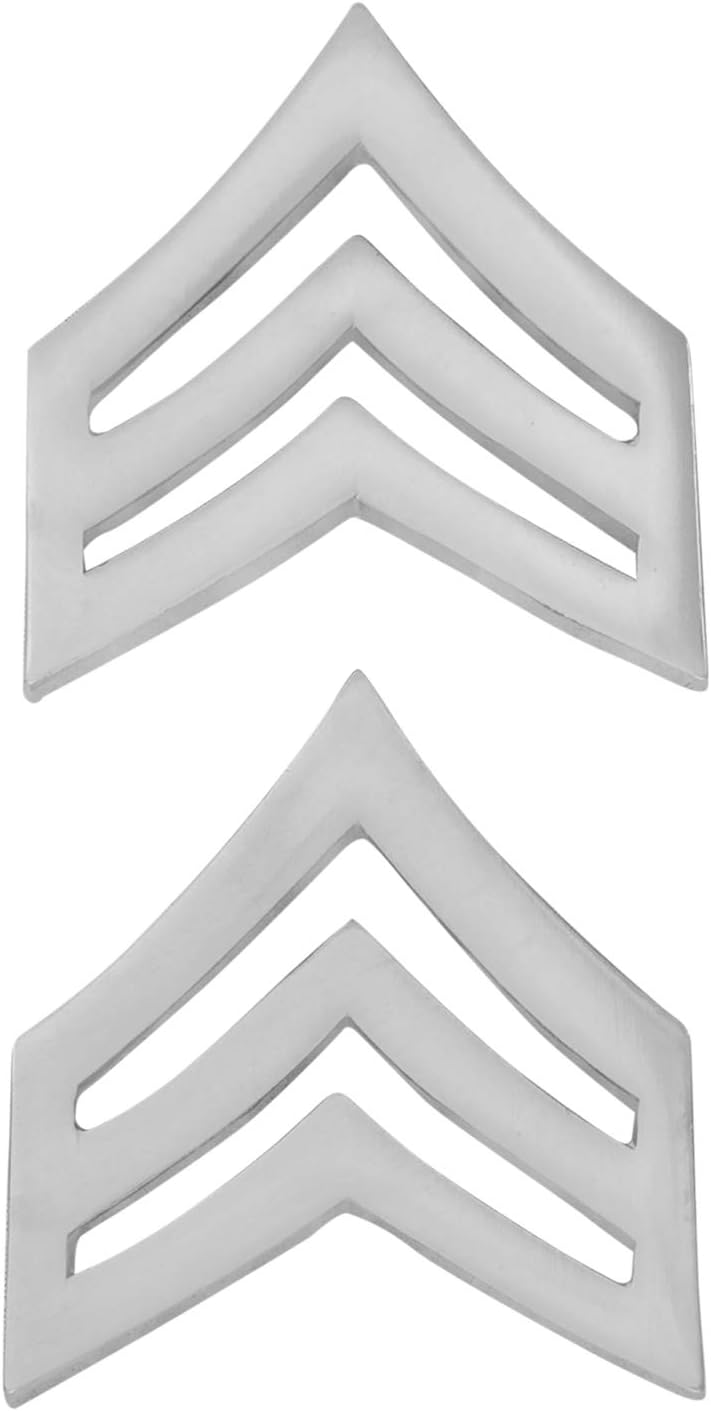 Smith & Warren 1"H Sergeant Chevrons Collar Brass Rank Insignia Silver Finish Police Military Uniform Pin