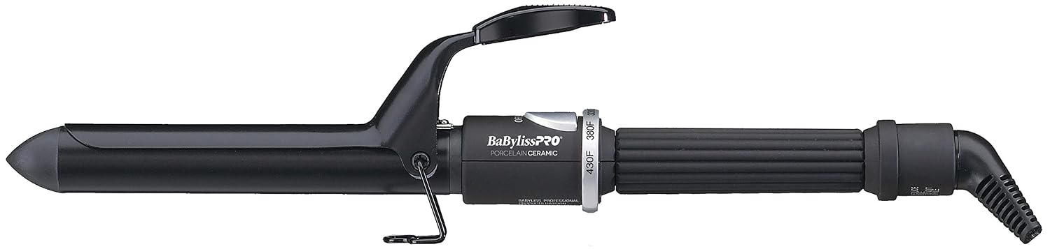 BaByliss Pro Spring Curling Iron, Porcelain Ceramic Professional For Multiple Hair Types, Reaches 430 Degrees for Loose Long Lasting Curls