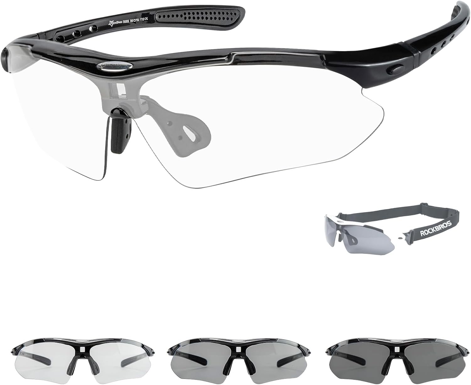 ROCKBROS Photochromic Sports Sunglasses Cycling Pickleball Glasses Non-slip