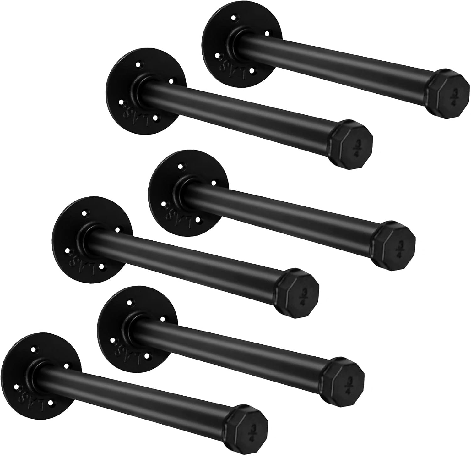 6 Pcs 12 Inch Industrial Pipe Clothes Bar, Wall Mounted Clothes Rack, Matte Black